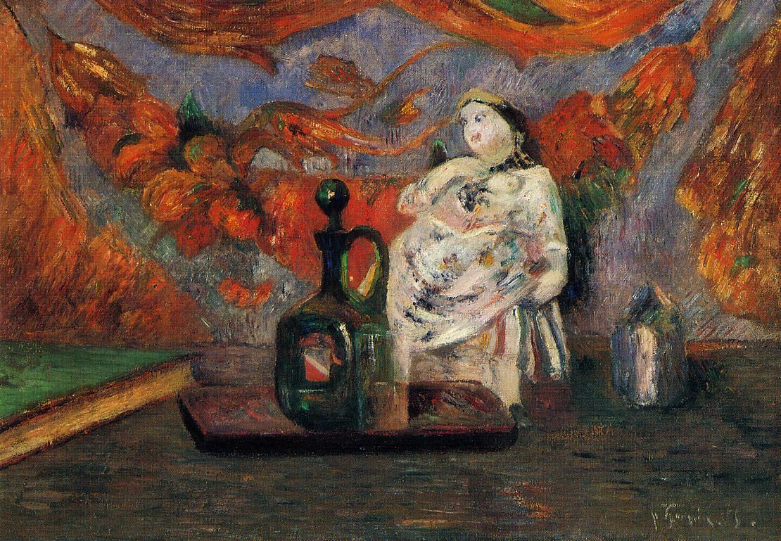 Still Life with Carafe and Ceramic Figure - Paul Gauguin Painting